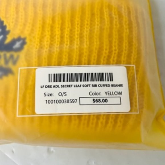 Drew House x Toronto Maple Leafs Secret Leaf Soft Rib Cuffed Beanie in Yellow - Picture 5 of 5